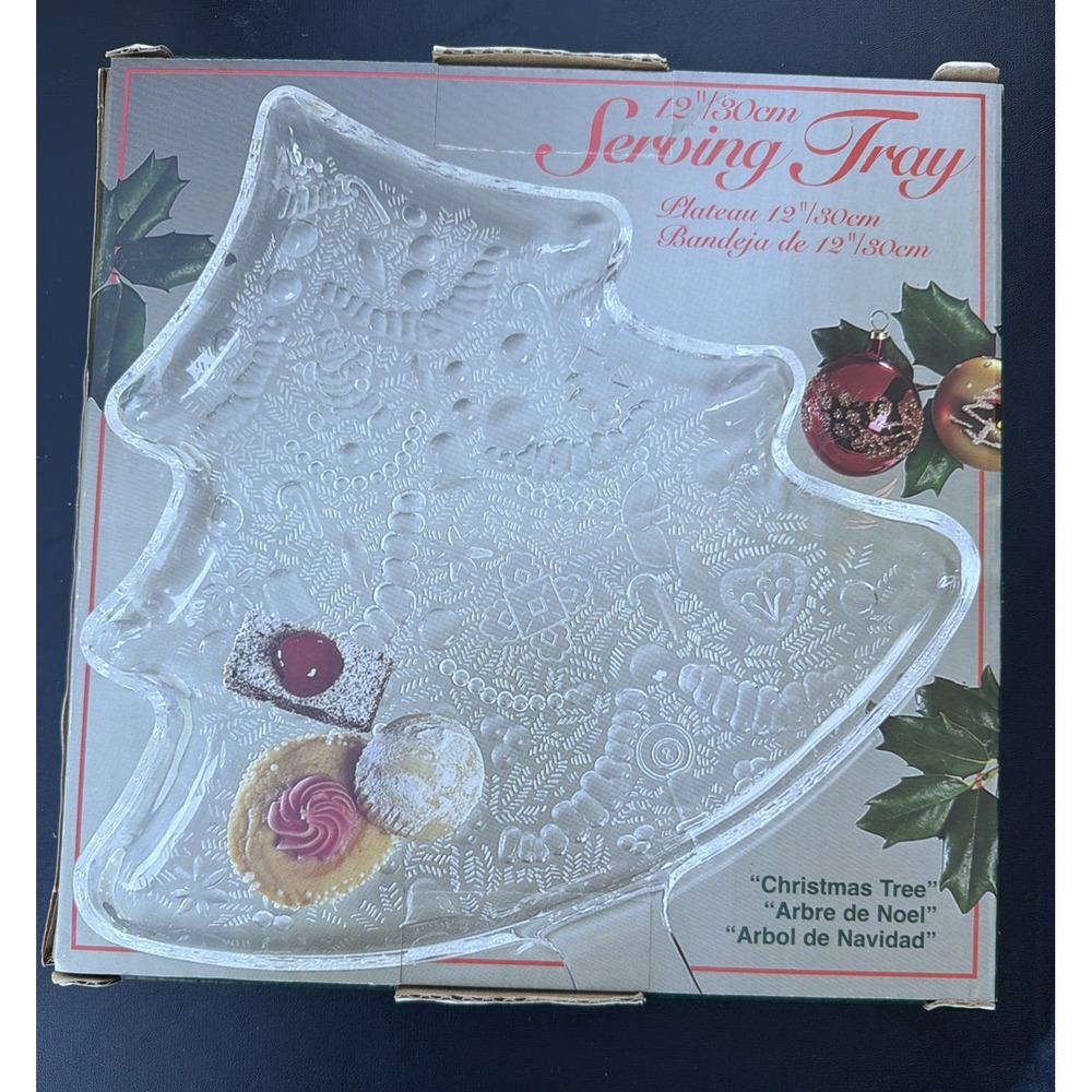 Indiana Glass Christmas Tree Serving Tray 12" #1547 USA Original Box VTG New